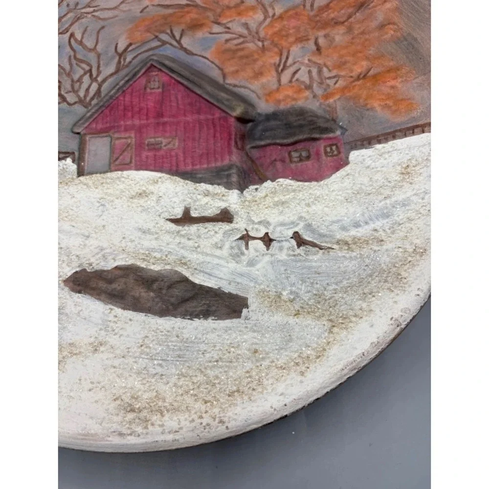 Vtg 2 Pc‎ Byron Mold Seasons Fall Hand Painted 3D Autumn Winter Scene Wall Decor
